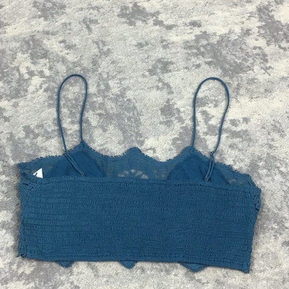 Free People FP One Athena Scallop Crochet Bralette Crop Top Boho Teal Blue Sz M - Picture 9 of 11